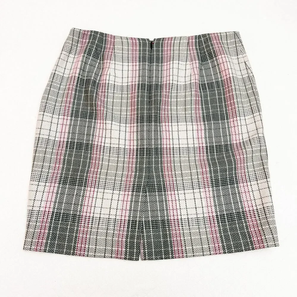Talbots Plaid Wool Pencil Skirt Gray Pink Size 14
